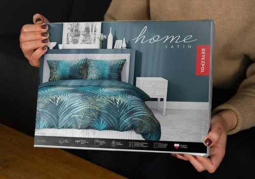 Pościel satyna bawełniana turkusowa Home Satin 160x200 w liście