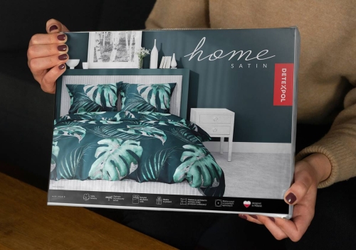 Pościel satyna bawełniana turkusowa Home Satin 160x200 w liście monstery