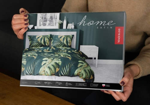 Pościel satyna bawełniana zielona Home Satin 220x200 liście monstery