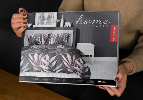 Pościel satyna bawełniana czarna Home Satin 220x200 w liście 