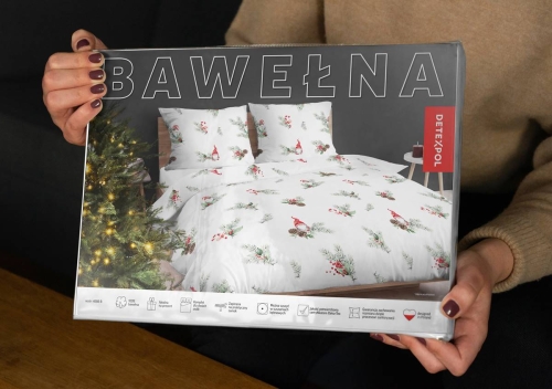 Komplet pościeli świątecznej białej 220x200 Gnom