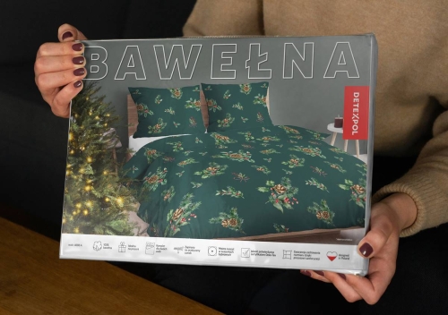 Komplet pościeli świątecznej bawełnianej zielonej 160x200 w Szyszki 