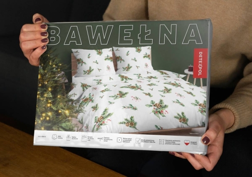 Komplet pościeli świątecznej białej 220x200 Szyszki