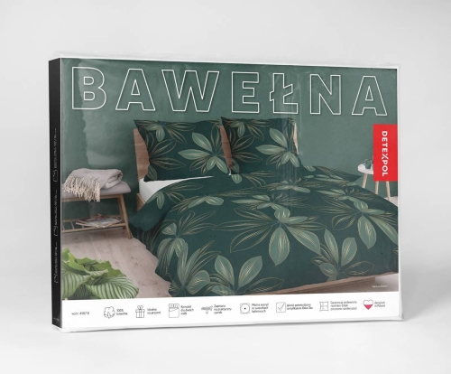 Pościel bawełniana zielona 220x200 w liście
