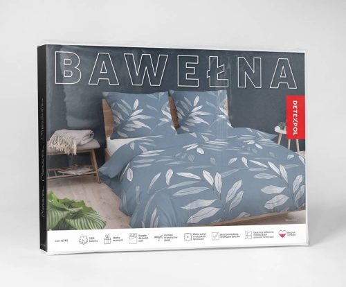 Pościel bawełniana błękitna 160x200 w liście