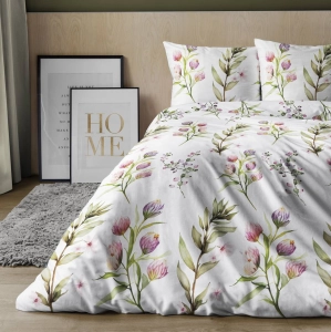 Pościel satyna bawełniana Home Satin biała 140x200 w kwiaty