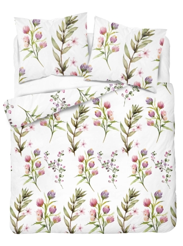 Pościel satyna bawełniana biała Home Satin 180x200 w kwiaty
