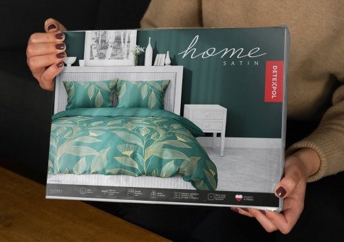 Pościel satyna bawełniana Home Satin zielona 160x200 złote liście