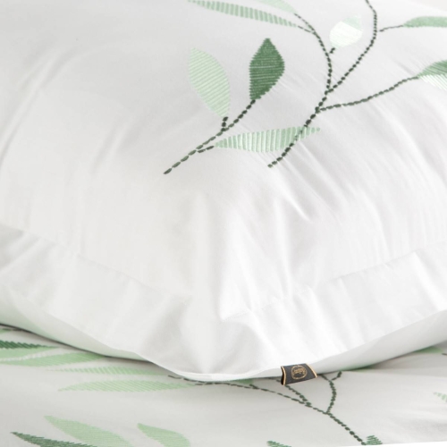 Premium pościel haftowana biała 160x200 zielone liście