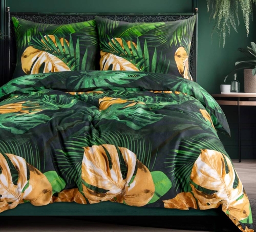 Komplet pościeli z bawełny satynowej 140x200 w liście monstery