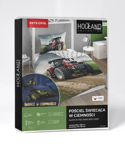 Pościel bawełniana świecąca 140x200 Czerwony Traktor