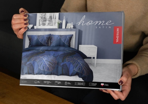 Pościel satyna bawełniana Home Satin granatowa 160x200 w liście monstery