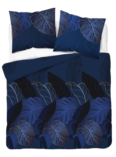 Pościel satyna bawełniana Home Satin granatowa 220x200 w liście monstery 