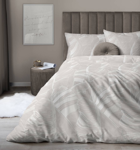 Pościel satyna bawełniana Home Satin beżowa 160x200 w liście