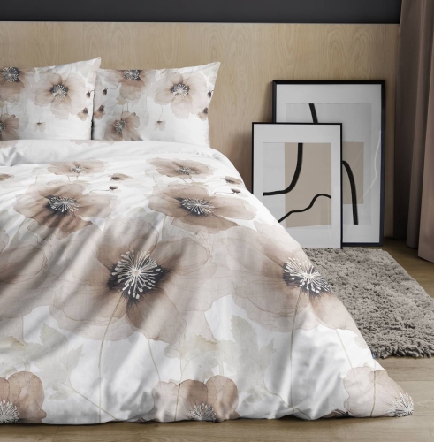 Pościel satyna bawełniana Home Satin biała 140x200 brązowe kwiaty