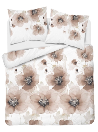 Pościel satyna bawełniana Home Satin biała 180x200 w brązowe kwiaty