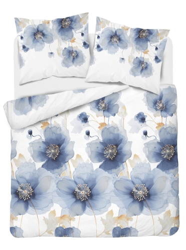 Pościel satyna bawełniana Home Satin biała 160x200 w błękitne kwiaty