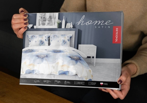 Pościel satyna bawełniana Home Satin biała 220x200 w błękitne kwiaty