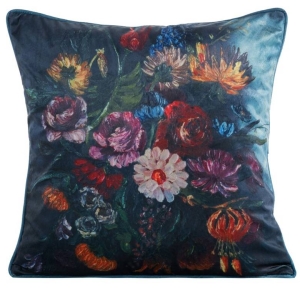 Poszewka dekoracyjna velvet granatowa 45x45 w kwiaty