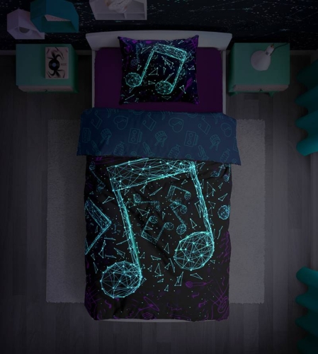 Pościel bawełniana fluorescencyjna 160x200 Nutki
