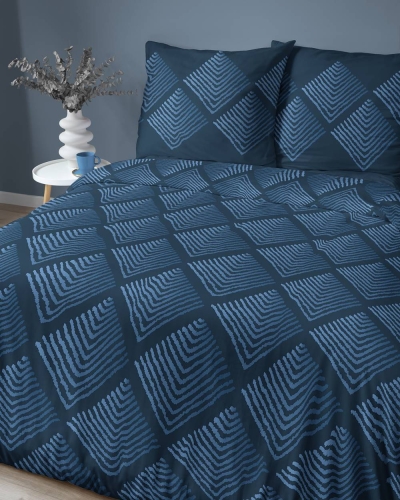 Pościel bawełniana 100% granatowa 160x200 w geometryczny wzór