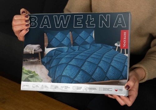 Pościel bawełniana 100% granatowa 160x200 w geometryczny wzór