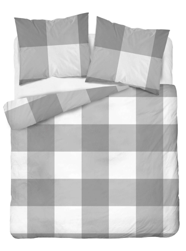 Pościel bawełniana 100% popielato biała 160x200 w kratkę