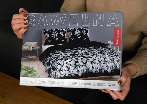 Pościel bawełniana 100% czarna 180x200 w listki