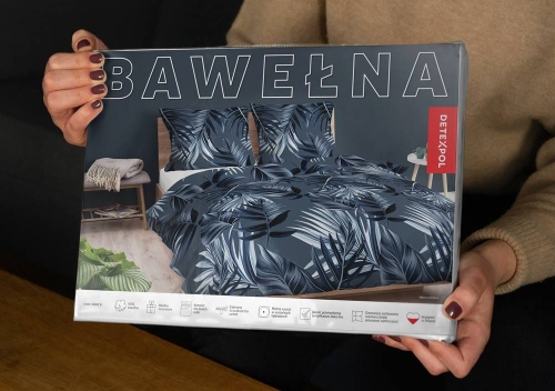 Pościel bawełniana 100% granatowa 160x200 w granatowe liście