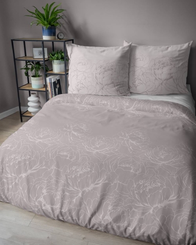 Pościel bawełniana 100% beżoworóżowa 220x200 w kwiaty