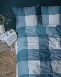 Pościel bawełniana 100% granatowo niebieska 220x200 w kratkę
