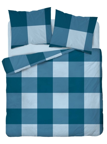 Pościel bawełniana 100% granatowo niebieska 220x200 w kratkę