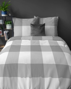 Pościel bawełniana 100% popielato biała 220x200 w kratkę