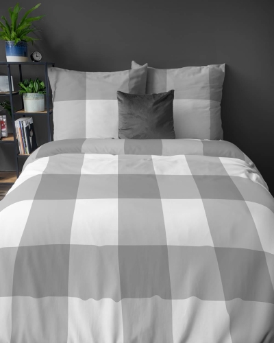 Pościel bawełniana 100% popielato biała 220x200 w kratkę
