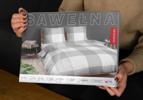 Pościel bawełniana 100% popielato biała 220x200 w kratkę