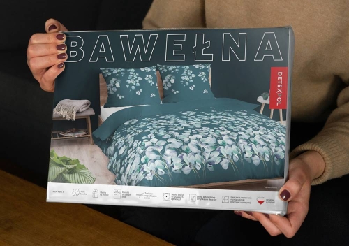 Pościel bawełniana 100% petrol 220x200 w listki