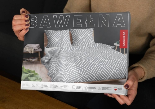 Pościel bawełniana 100% popielata 220x200 wzór geometryczny