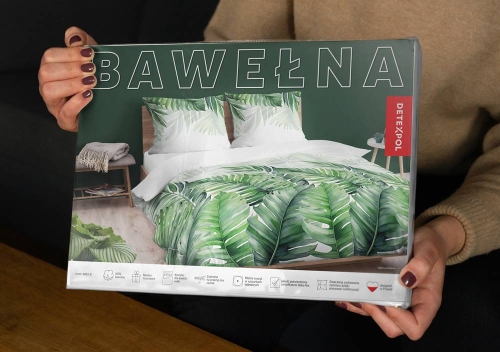 Pościel bawełniana 100% biała 160x200 w zielone liście