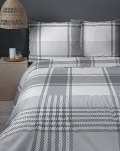 Pościel bawełniana 100% biało szara 160x200 kratka