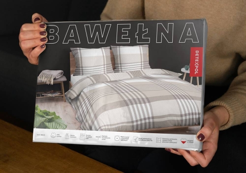 Pościel bawełniana 100% biało beżowa 220x200 kratka