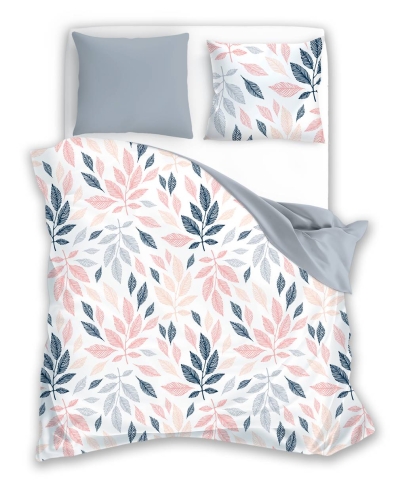 Pościel bawełniana Fashion 220x200 biała w kolorowe liście