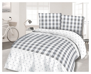 Pościel bawełniana biało popielata 200x220  