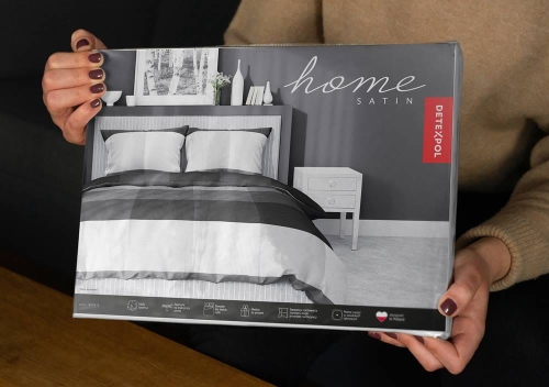 Pościel satyna bawełniana Home Satin 220x200 w czarno biało popielatą kratę