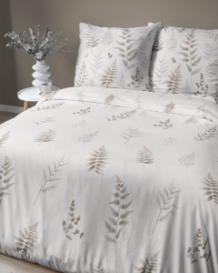Pościel z satyny bawełnianej Home Satin biała 220x200 w beżowe gałązki