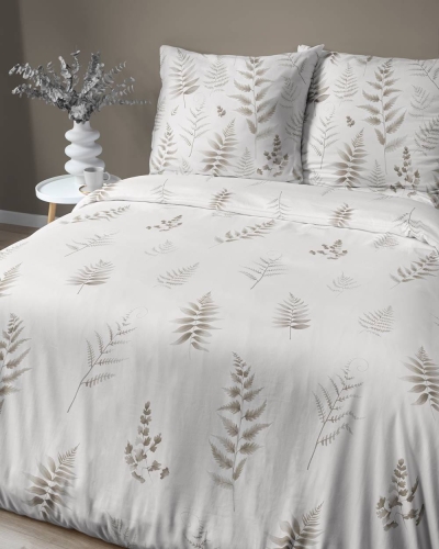 Pościel z satyny bawełnianej Home Satin biała 220x200 w beżowe gałązki
