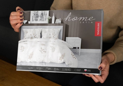 Pościel z satyny bawełnianej Home Satin biała 220x200 w beżowe gałązki