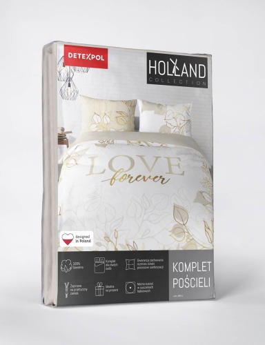 Pościel bawełniana biało beżowa Holland 220x200 Love Forever