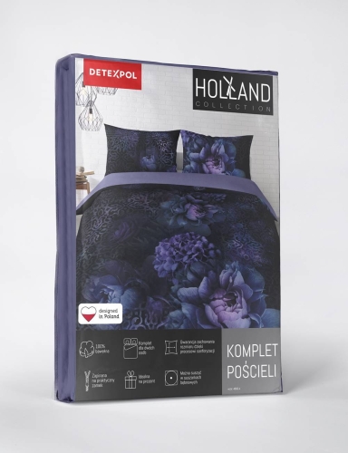 Pościel bawełniana Holland 160x200 fioletowo czarna