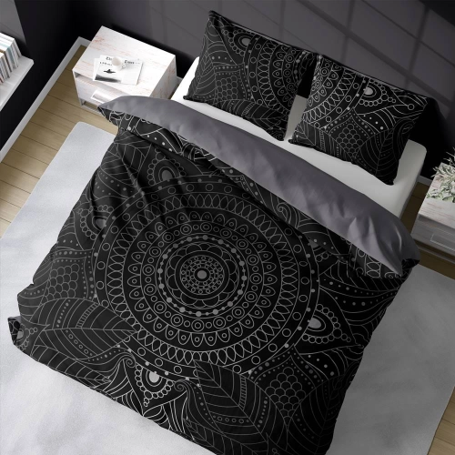 Pościel bawełniana czarno popielata Holland 220x200 Mandala