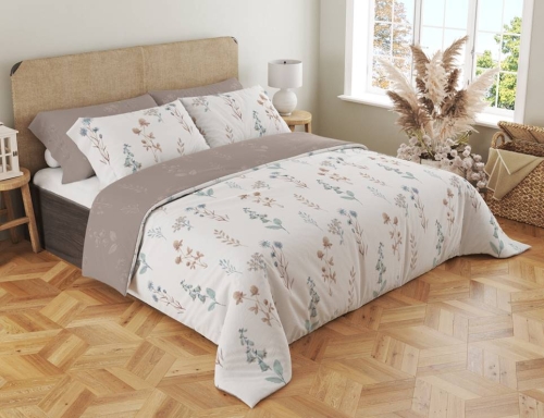 Pościel bawełniana Cottage biało beżowa 160x200 w drobne kwiatuszki